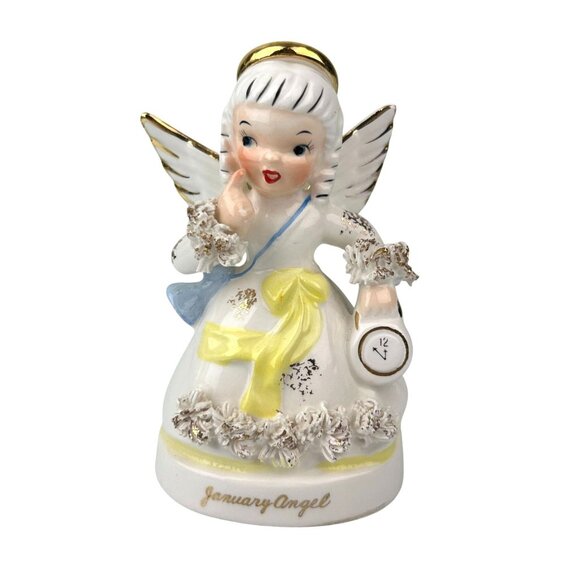 Napco Ceramic January Angel A1361 Figure Spaghetti Japan 4.5" Vintage Cute Gift - Picture 1 of 16